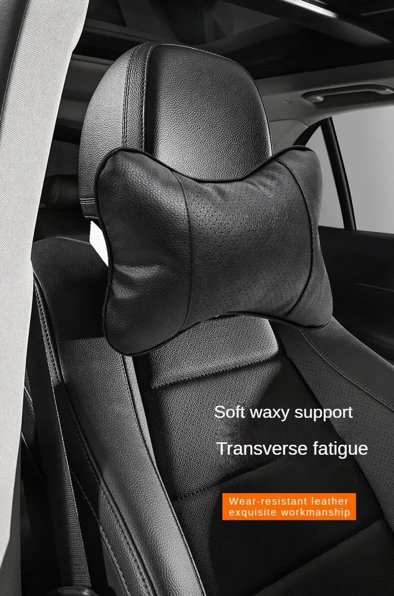 Travesseiro de encosto de cabeça de carro de malha respirável, suporte lateral universal, almofada de pescoço com capa de couro pu para alívio da dor na cabeça, conforto da unidade