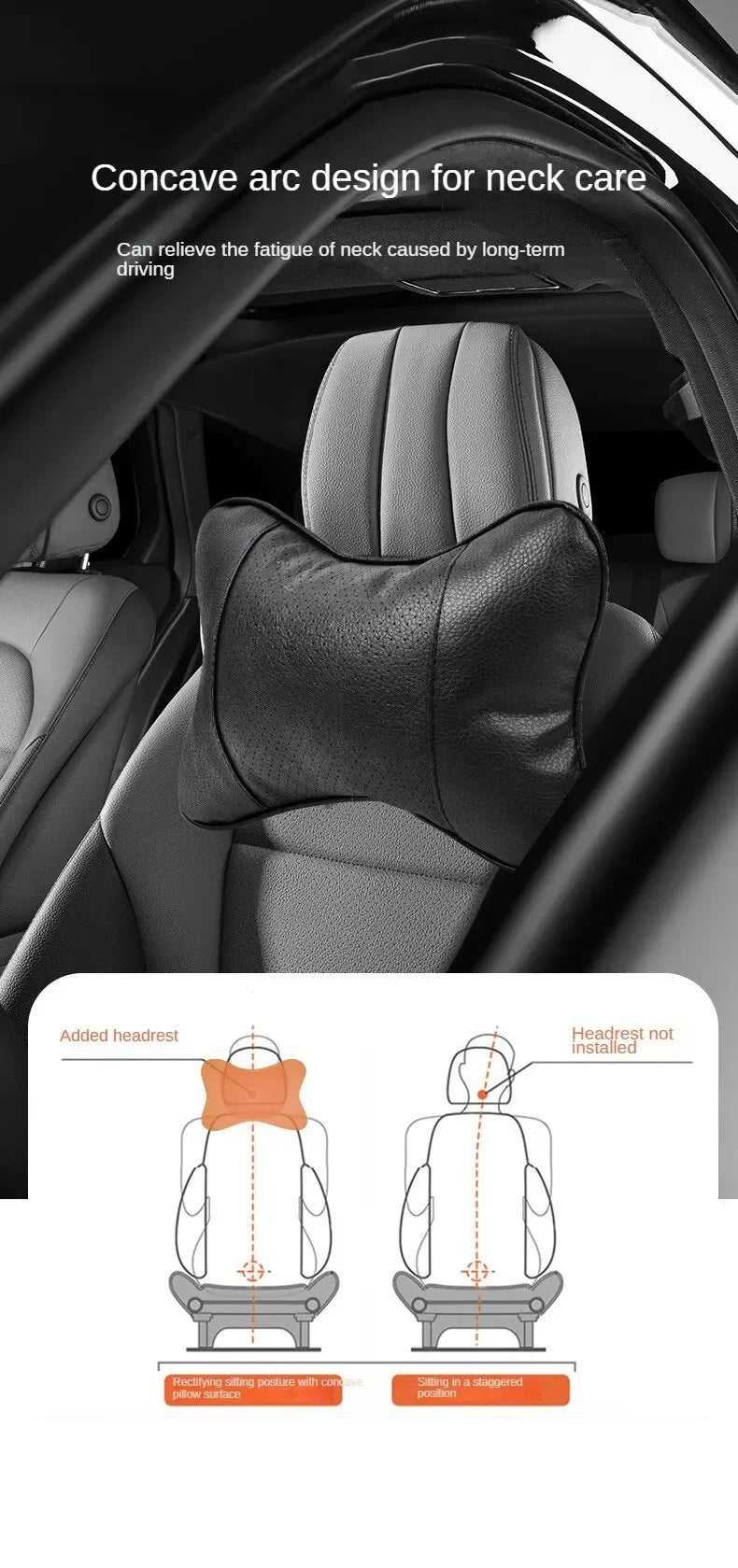 Travesseiro de encosto de cabeça de carro de malha respirável, suporte lateral universal, almofada de pescoço com capa de couro pu para alívio da dor na cabeça, conforto da unidade