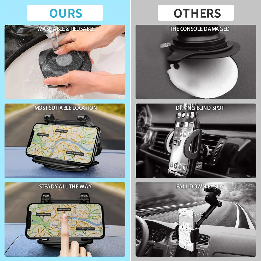 Suporte para celular para carro, atualizado 360 °   Suporte giratório para telefone para painel, telefone amigável com visualização horizontal e vertical