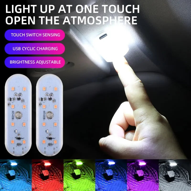 Sensor de toque do carro led luz ambiente interior do carro lâmpada leitura teto sem fio usb recarregável atmosfera luz