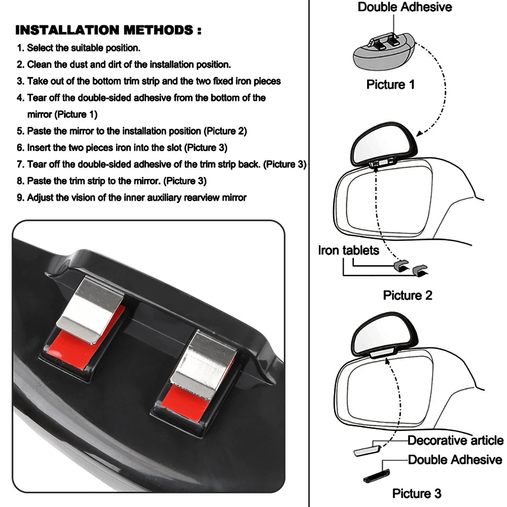 Espelho retrovisor convexo para ponto cego de carro, ângulo amplo ajustável, espelho auxiliar para carro, ponto cego lateral do veículo