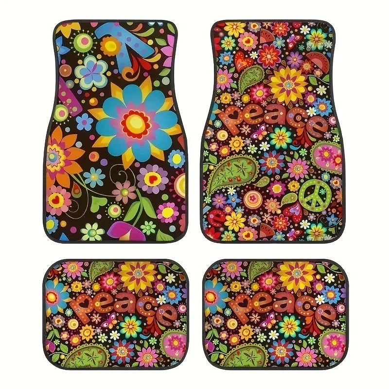 4 pçs tapetes do carro padrão boêmio europeu étnico auto tapete de borracha universal acessórios interiores para assentos dianteiros e traseiros