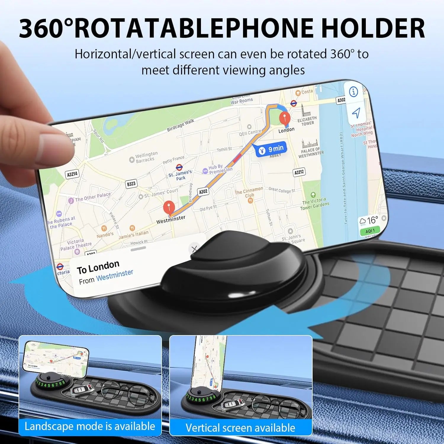 Suporte de telefone para painel de carro, tapete adesivo multifuncional antiderrapante com placa de número de telefone de estacionamento para carro