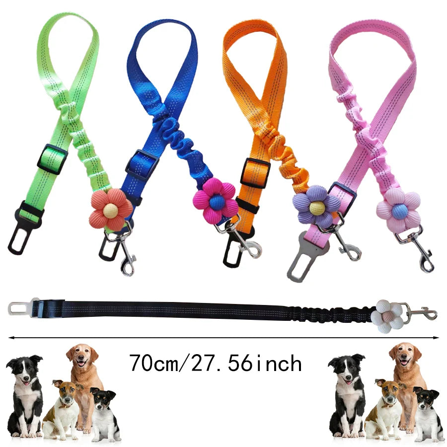 Cinto de segurança para cães, arnês de segurança ajustável com bungee elástico e alça reflexiva, cinto de segurança para animais de estimação de veículos de nylon para cães
