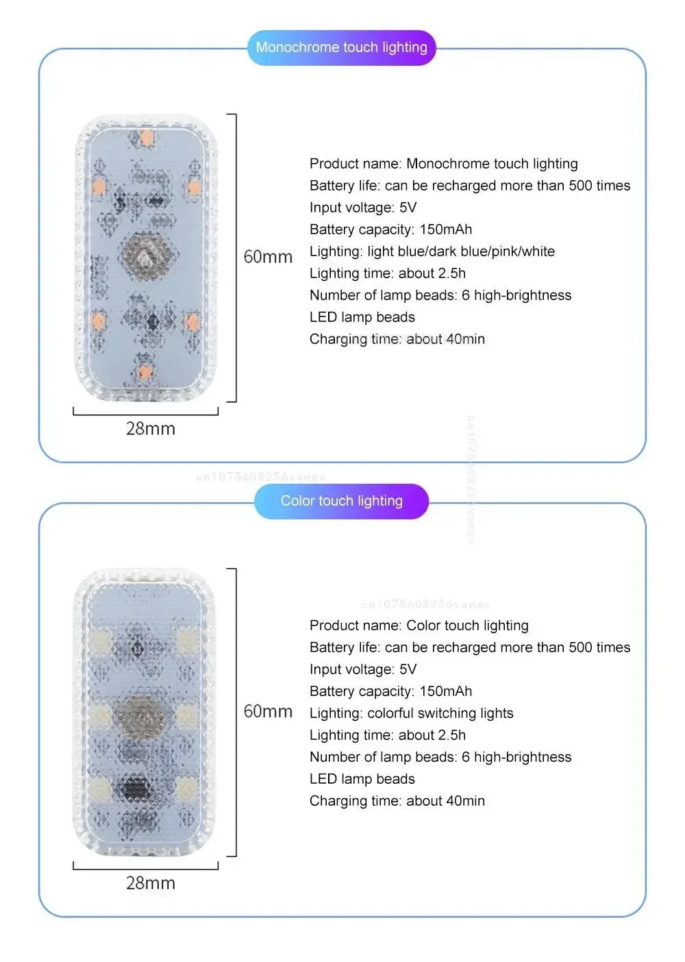 Sensor de toque do carro led luz ambiente interior do carro lâmpada leitura teto sem fio usb recarregável atmosfera luz