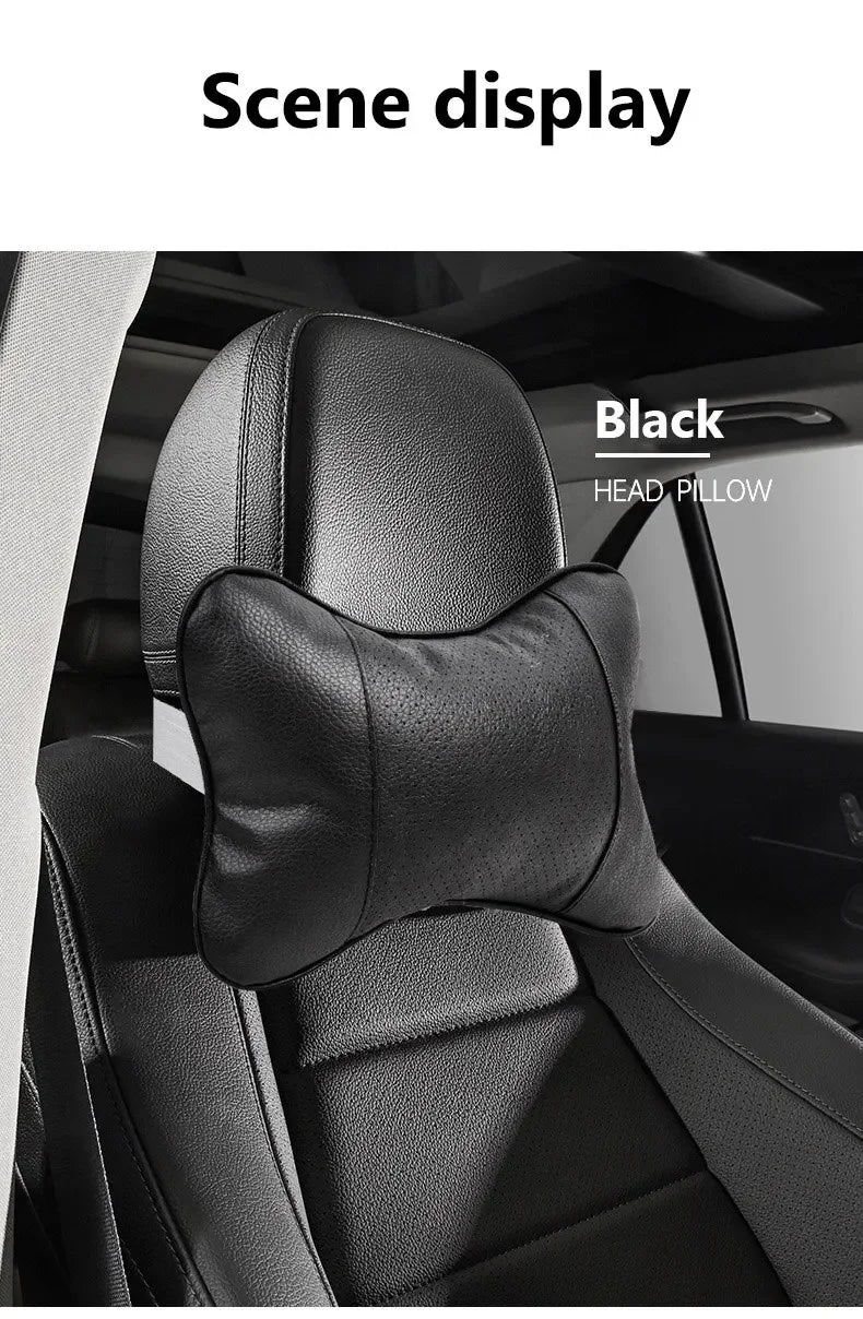 Travesseiro de encosto de cabeça de carro de malha respirável, suporte lateral universal, almofada de pescoço com capa de couro pu para alívio da dor na cabeça, conforto da unidade