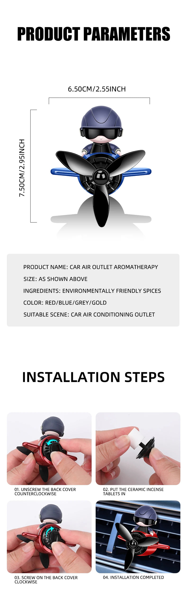 Ambientador de ar do carro perfume difusor piloto solar rotação automática aromaterapia saída ar fragrância auto interior suprimentos