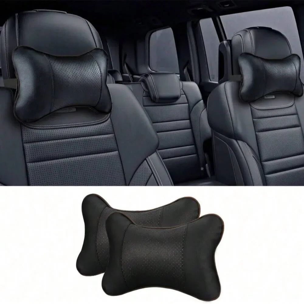Travesseiro de encosto de cabeça de carro de malha respirável, suporte lateral universal, almofada de pescoço com capa de couro pu para alívio da dor na cabeça, conforto da unidade