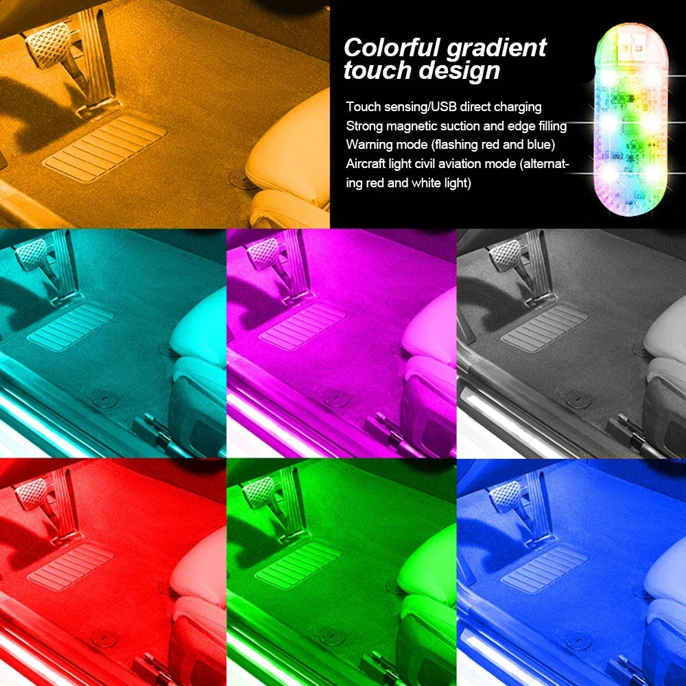 Sensor de toque do carro led luz ambiente interior do carro lâmpada leitura teto sem fio usb recarregável atmosfera luz