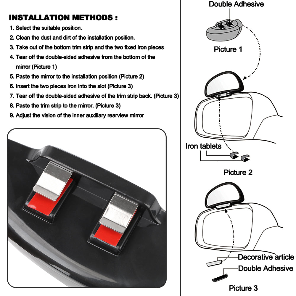 Espelho retrovisor convexo para ponto cego de carro, ângulo amplo ajustável, espelho auxiliar para carro, ponto cego lateral do veículo